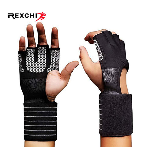 REXCHI Crossfit Gym Fitness Gloves Adjustable Four Half Finger Women Men Workout Weightlifting Bodybuilding Hand Wrist Protector