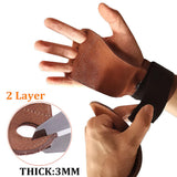 Double Layers Cow Leather Gym Gloves 3 Holes Hand Palm Grips for Pull up Weight lifting Kettlebell Crossfit Training Wrist Wraps