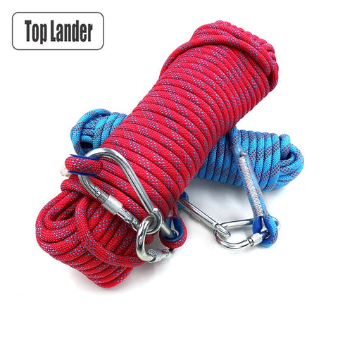 50m Rock Climbing Rope 10mm Tree Wall Climbing Equipment Gear Outdoor Survival Fire Escape Safety Rope Carabiner 10m 20m 30m