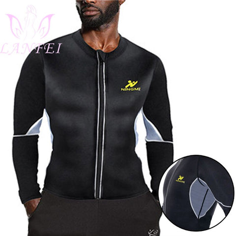 LANFEI Men Weight Loss Shirt Workout Neoprene Waist Trainer Body Shaper Tank Top Sweat Sauna Suit Exercise Fitness Long Sleeve