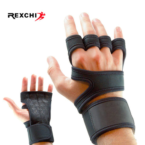 REXCHI Gym Fitness Gloves Hand Palm Protector with Wrist Wrap Support Crossfit Workout Bodybuilding Power Weight Lifting Glove