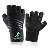 REXCHI Gym Fitness Half Finger Gloves with Wrist Wrap Support Men Women Crossfit Workout Gloves Power Weight Lifting Equipment