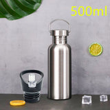 Stainless Steel Sports Water Bottle with Drinking Straw Hydro Flask Cold Water Bottle Flip Straw Cap 500/750/1000ml