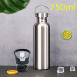 Stainless Steel Sports Water Bottle with Drinking Straw Hydro Flask Cold Water Bottle Flip Straw Cap 500/750/1000ml