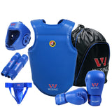 Wesing Professional 6Pcs Sets Sanda Protective Gear Full Set Flanchard Head Protection Chest Guard Boxing Gloves