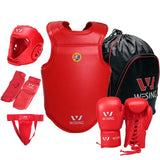 Wesing Professional 6Pcs Sets Sanda Protective Gear Full Set Flanchard Head Protection Chest Guard Boxing Gloves