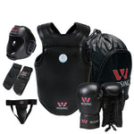 Wesing Professional 6Pcs Sets Sanda Protective Gear Full Set Flanchard Head Protection Chest Guard Boxing Gloves