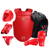 Wesing Professional 6Pcs Sets Sanda Protective Gear Full Set Flanchard Head Protection Chest Guard Boxing Gloves