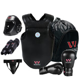 Wesing Professional 6Pcs Sets Sanda Protective Gear Full Set Flanchard Head Protection Chest Guard Boxing Gloves