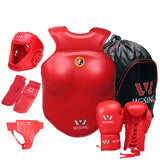 Wesing Professional 6Pcs Sets Sanda Protective Gear Full Set Flanchard Head Protection Chest Guard Boxing Gloves