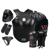 Wesing Professional 6Pcs Sets Sanda Protective Gear Full Set Flanchard Head Protection Chest Guard Boxing Gloves