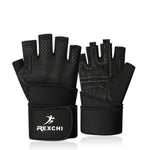 REXCHI Professional Gym Fitness Gloves Wristband Crossfit Workout Power Weight Lifting Bodybuilding Half Finger Glove Equipment