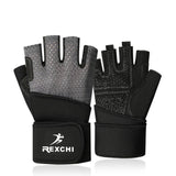 REXCHI Professional Gym Fitness Gloves Wristband Crossfit Workout Power Weight Lifting Bodybuilding Half Finger Glove Equipment