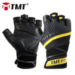 TMT Sheep Leather Gym Gloves Bodybuilding Weight Lifting Fitness Glove Nonslip Breathable Long Wrist Wrap Support Dumbbell Sport