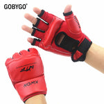 GOBYGO Half Finger Boxing Gloves PU Leather MMA Fighting Kick Boxing Gloves Karate Muay Thai Training Workout Gloves Kids Men