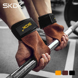 SKDK Grips Cowhide Weight Lifting Gloves Gym Fitness Grip Pads Wrist Wraps Support Crossfit Deadlifts Training Gloves