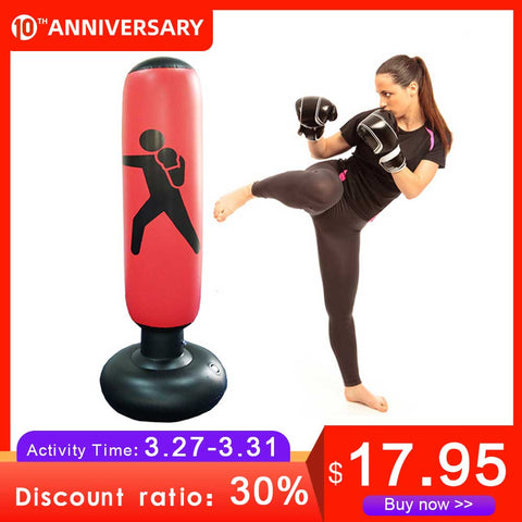 DMAR 160cm Boxing Punching Bag Inflatable Free-Stand Tumbler Muay Training Pressure Relief Back Sandbag with Air Pump Sport Home