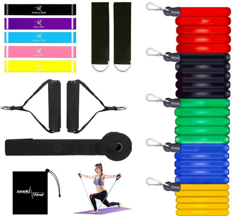 17Pcs Pull Rope Set Yoga Exercise Fitness Training Band Rubber Loop Tube Bands Gym Door Anchor Ankle Straps Resistance Bands