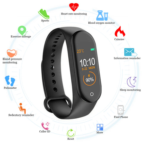 Novo m4 banda inteligente rastreador de fitness esporte relógio inteligente pulseira freqüência cardíaca monitor de pressão arterial smartband saúde