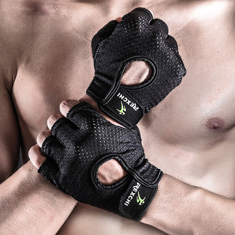 Guantes de gimnasio profesionales, levantamiento de pesas de potencia, para mujeres y hombres, Crossfit, entrenamiento, culturismo, medio protector de mano y dedos