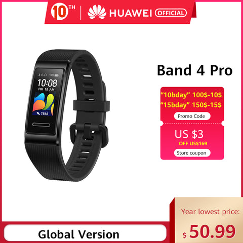 Global Version Huawei Band 4  Pro Amoled 0.95' Metal Material Heart Rate Sensor Sleep Bracelet GPS