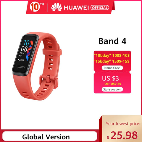 In Stock Gloabl Version Huawei Band 4 Smart Wristband 0.95'' Color Touch AMOLED  Screen Swim Posture Detect Heart Rate