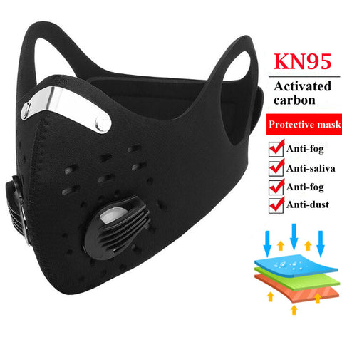 Top Sport Face Mask With Filter Activated Carbon PM 2.5 Anti-Pollution Black KN95 Running Training MTB Bike Cycling Mask