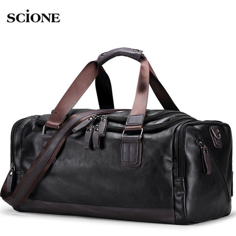 Men's PU Leather Gym Bag Sports Bags Duffel Travel Luggage Tote Handbag for Male Fitness Men Trip Carry ON Shoulder Bags XA109WA