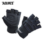 AOLIKES 1 Pair Half Finger Weightlifting Gym Gloves Wrist Support Wrap Straps Friction Resistance Cycling Gloves Sports Fitness