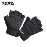 AOLIKES 1 Pair Half Finger Weightlifting Gym Gloves Wrist Support Wrap Straps Friction Resistance Cycling Gloves Sports Fitness