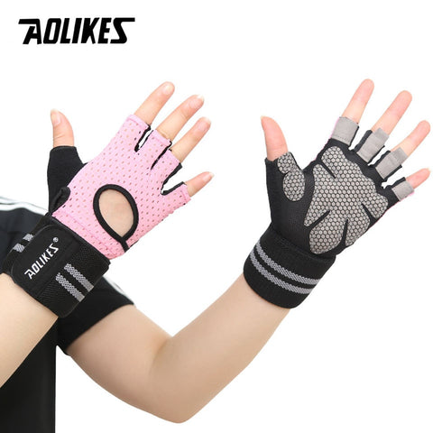 AOLIKES Men Women Weightlifting Gloves Gym Half Finger Sports Fitness Gloves Anti-slip Resistance Exercise Training Wrist Gloves