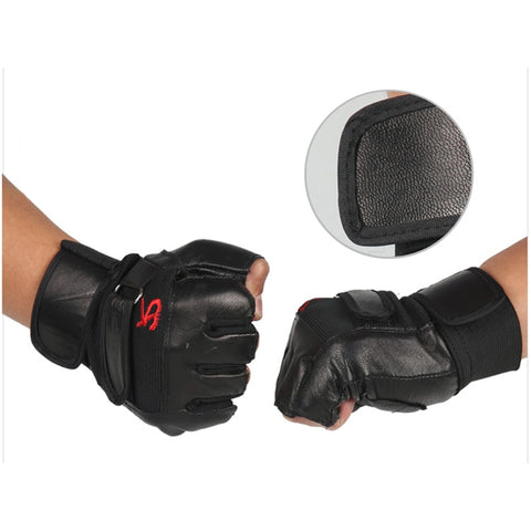 1Pair Men Black PU Leather Weight Lifting Gym Gloves Workout Wrist Wrap Sports Exercise Training Fitness Wholesale