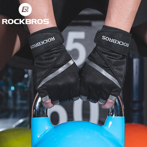 ROCKBORS Gym Anti-Slip Weight Lifting Fitness Gloves Half Finger Fitness Sports Protective Gloves Body Building Male Hand Mitten